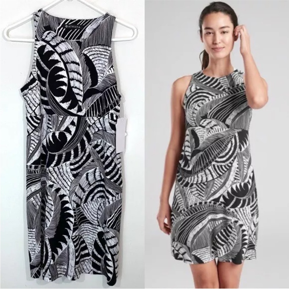 Athleta Black and White Santorini Printed High Neck Dress